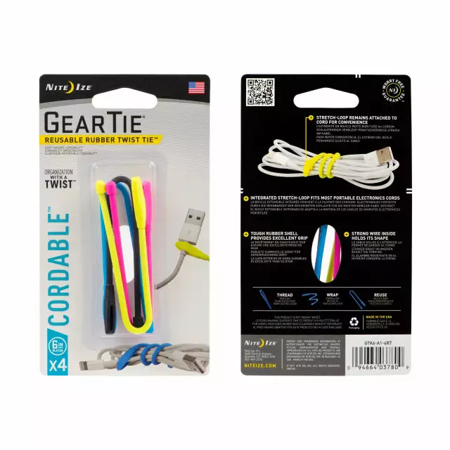 Nite Ize Gear Tie Cordable Twist Tie 6 In. - 4 Pack - Assorted